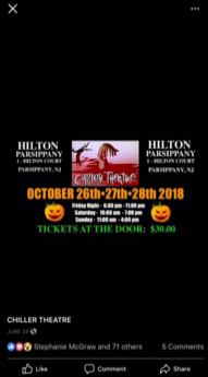 Chiller Theatre October 26–28 2018 event flyer